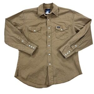 Vintage Wrangler Western Pearl Snap Shirt Men's Large Tan Long Sleeve Cowboy